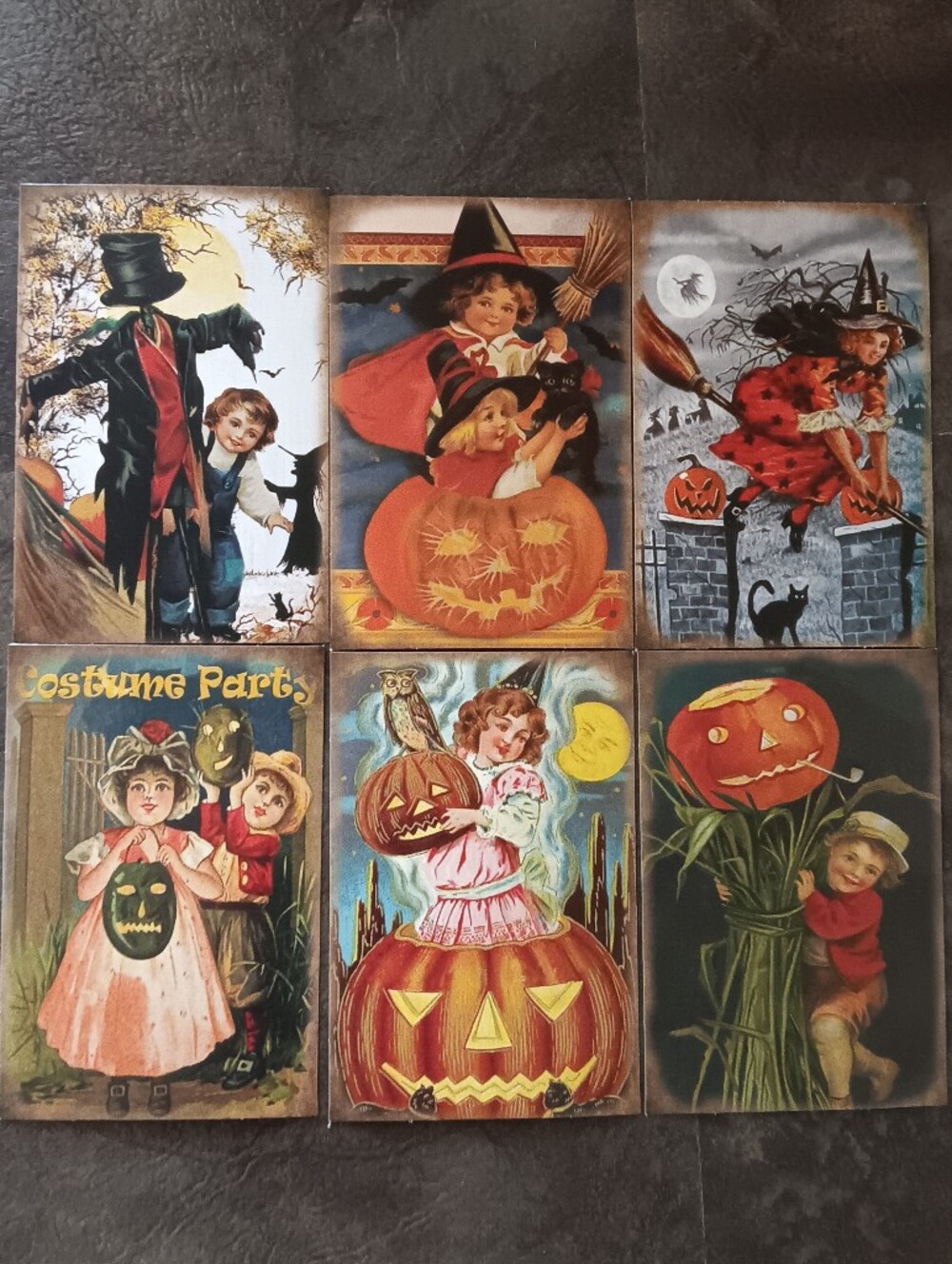 Halloween Postcard Lot Of 6, Vintage Inspired Art 4x6, Pumpkin Witchy Note Cards